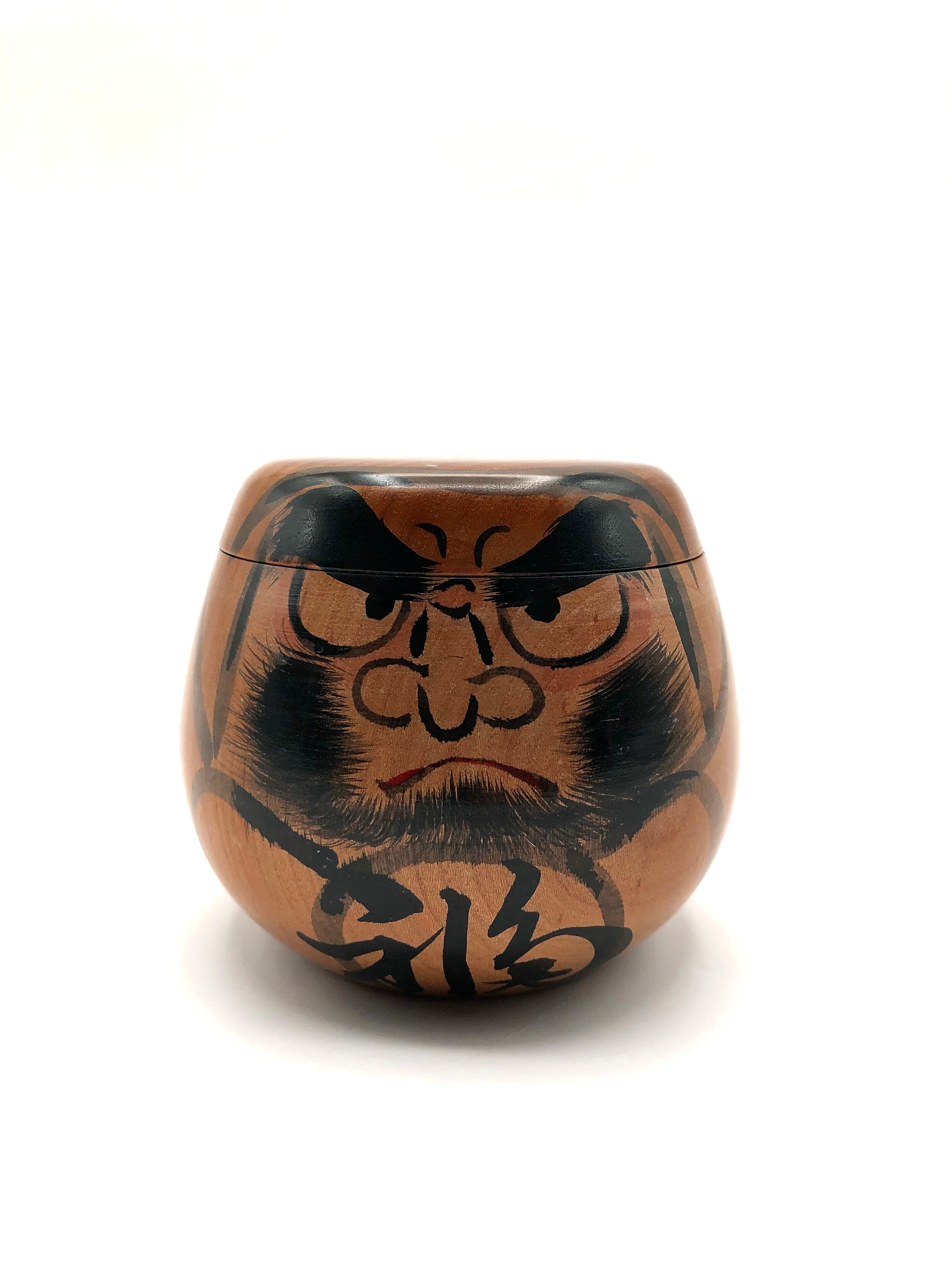 Vintage Japanese RARE Daruma (Bodhidharma) Container with Six miniature Daruma Toys by Mito Hiroshi