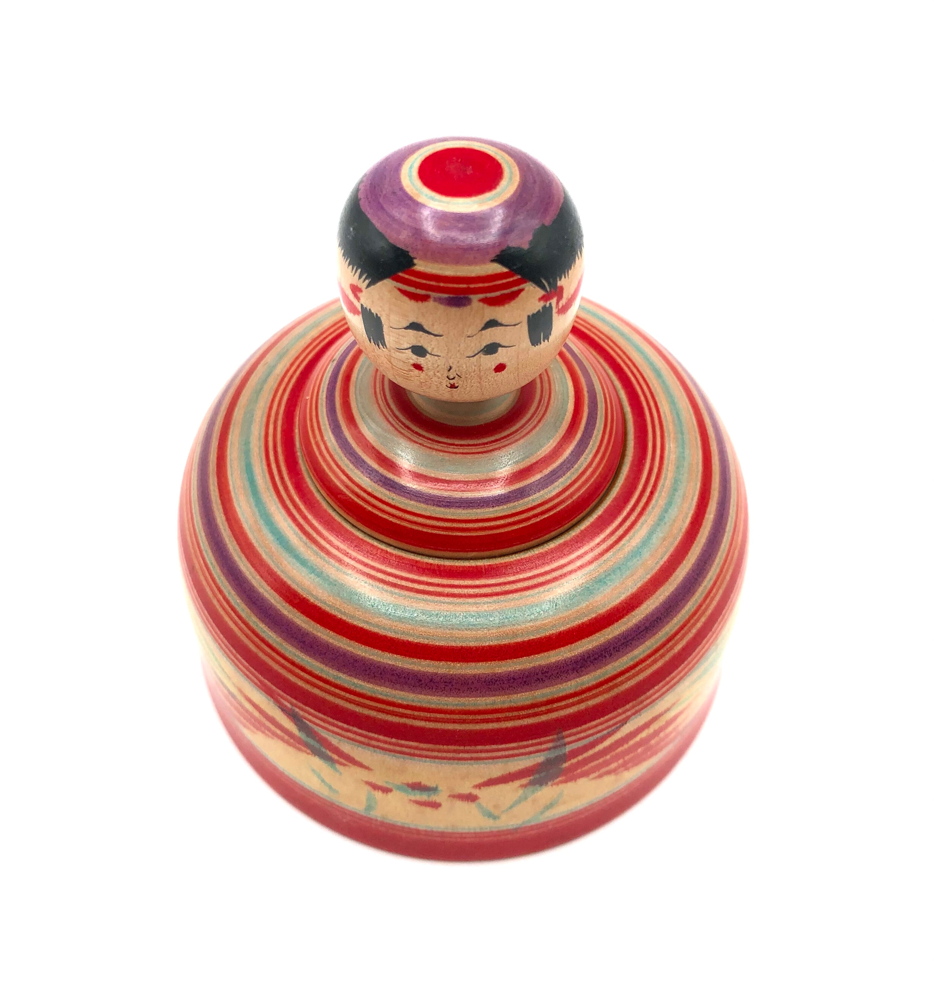 Vintage Japanese Yajirou Ejiko Container with Miniature Spinning Tops (Koma) by Ooizumi, Kiyomi (1936-)