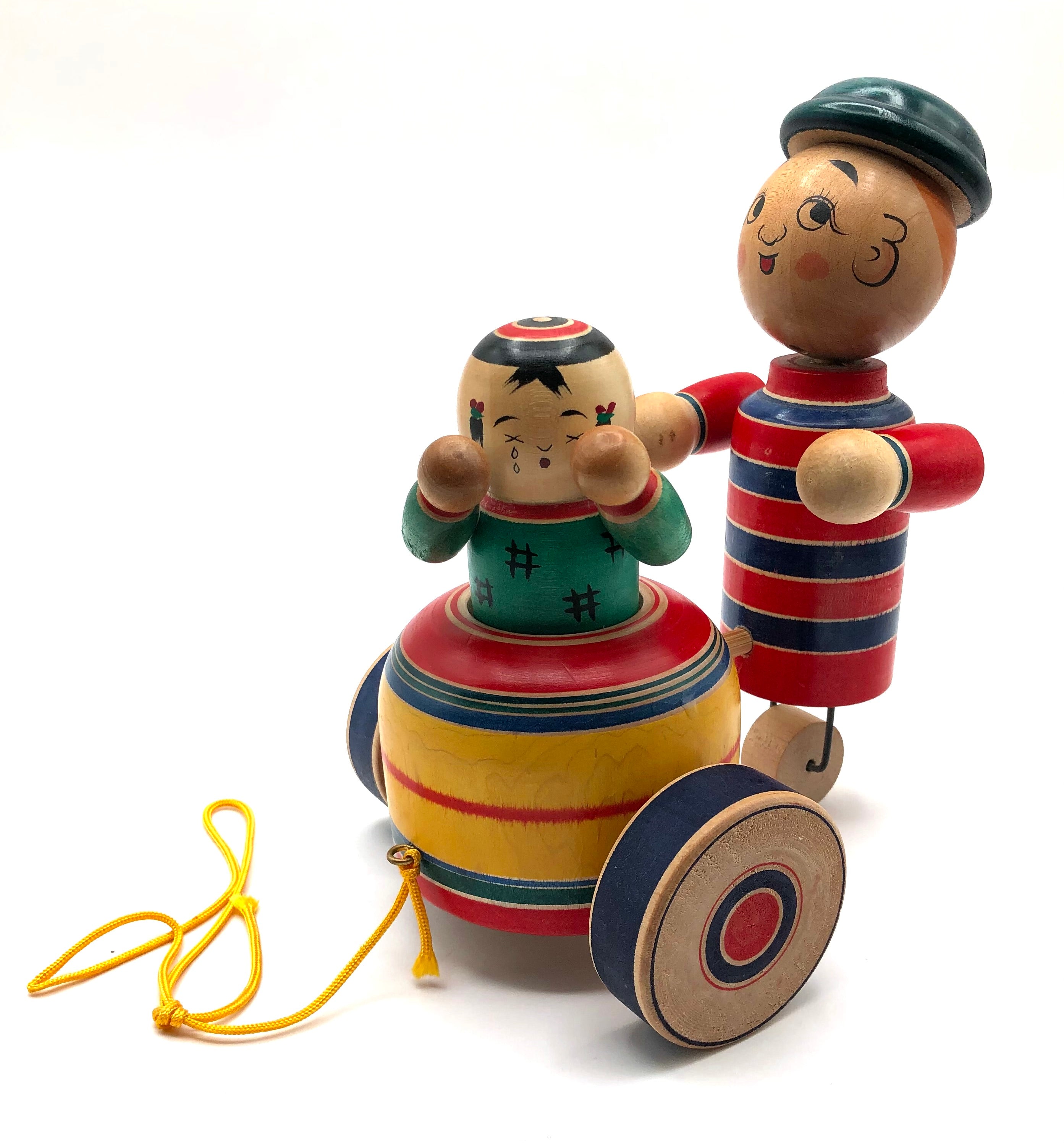 RARE Vintage Japanese Yajirou Wheeled Pull Toy ‘Tending Brother’ by Tsuta, Mamoru
