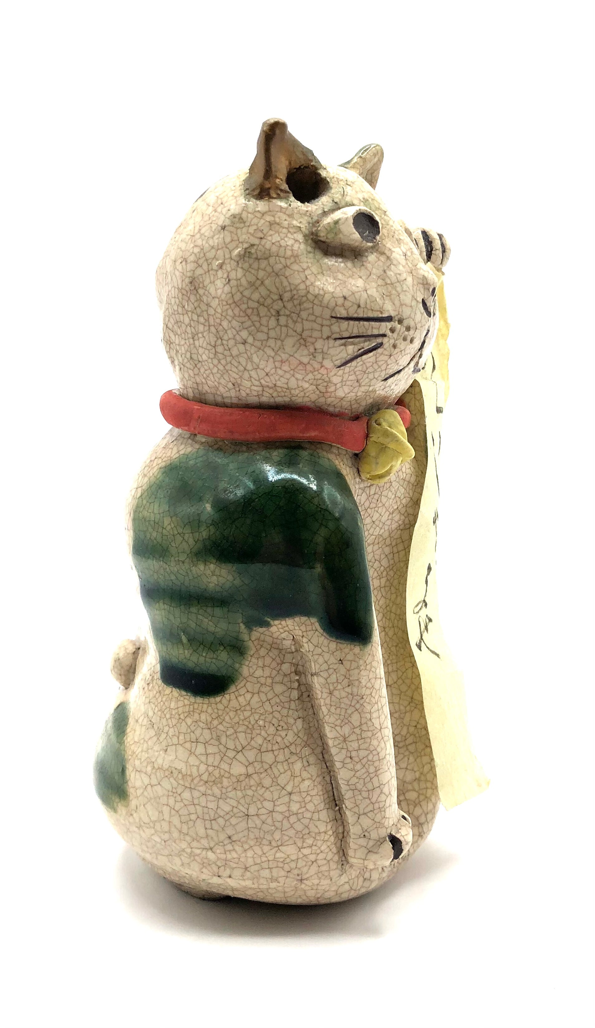 Vintage RARE Japanese Mino/Oribe Maneki Neko (Lucky Cat) | Artist Unknown