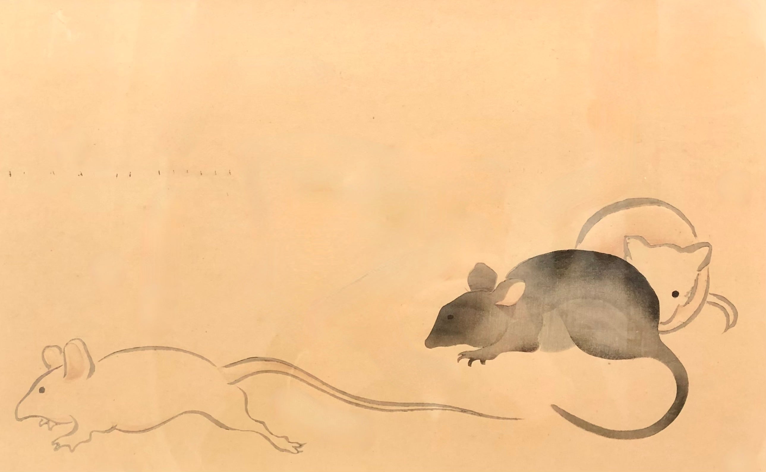 Antique Japanese Woodblock Print Set entitled: Three Mice_Three Puppies by KORIN, OGATA