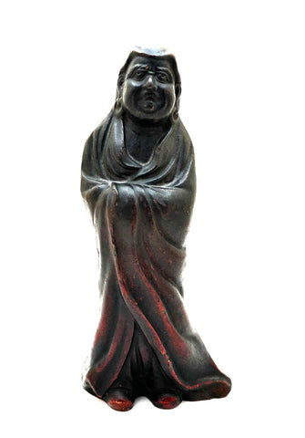 Antique Japanese Bizen Yaki Daruma Okimono In a Standing Mudra Pose | Zen Master Bodhidharma Statue