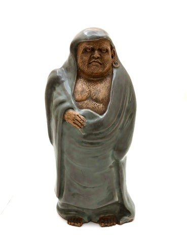 Antique Japanese Kyo ware Celadon Standing Daruma | Bodhidharma Okimono