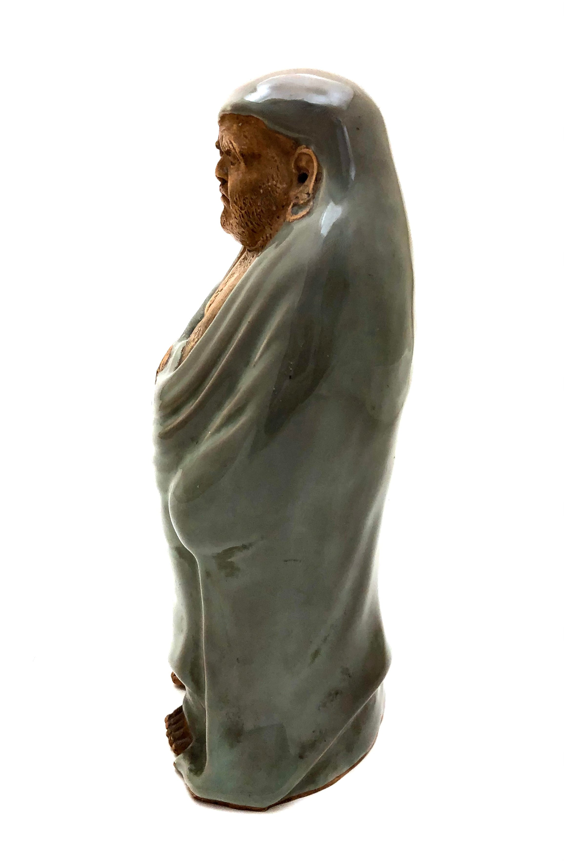 Antique Japanese Kyo ware Celadon Standing Daruma | Bodhidharma Okimono