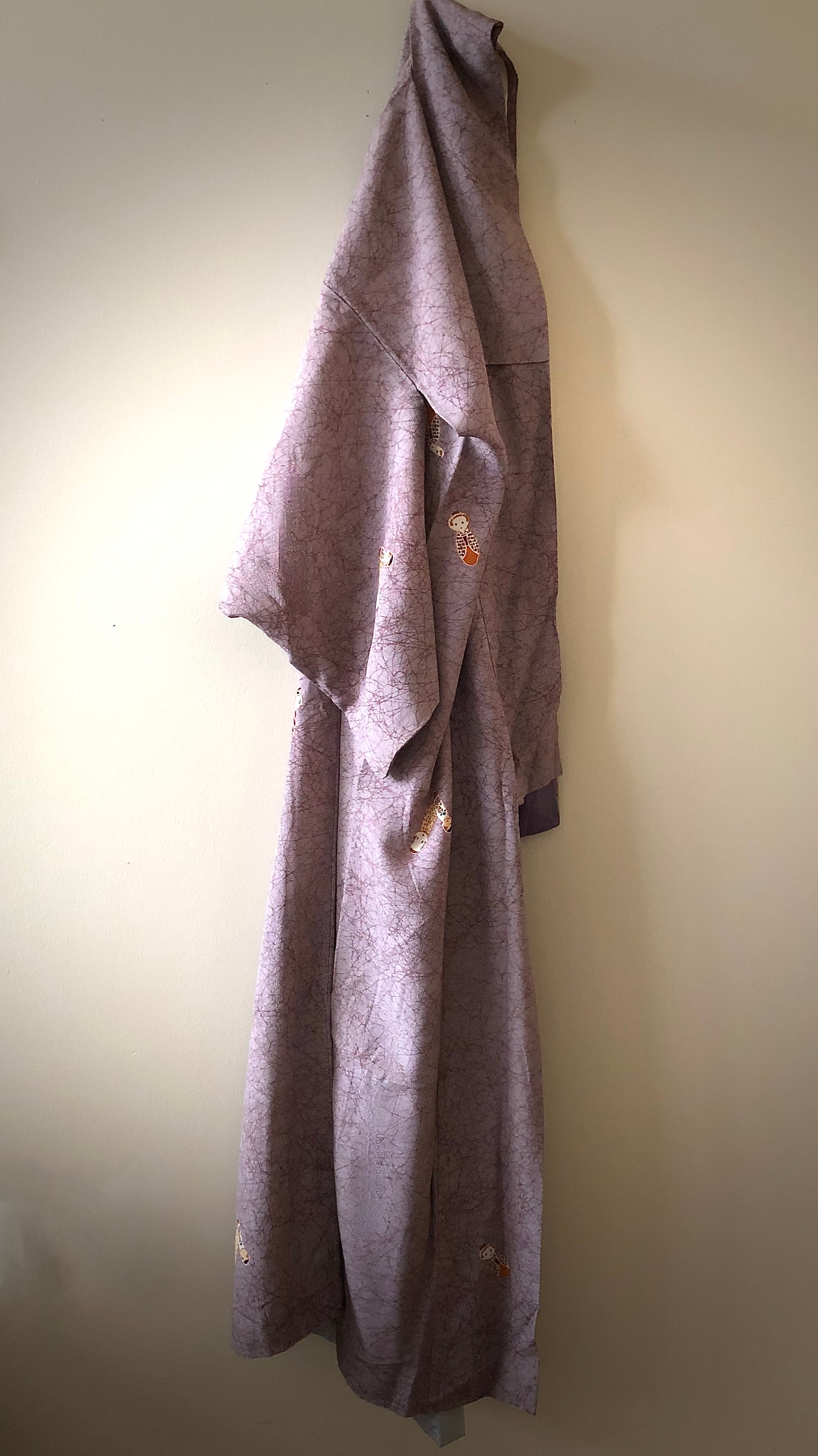 Antique Japanese Silk Full Length Kimono | Kokeshi Doll Motif