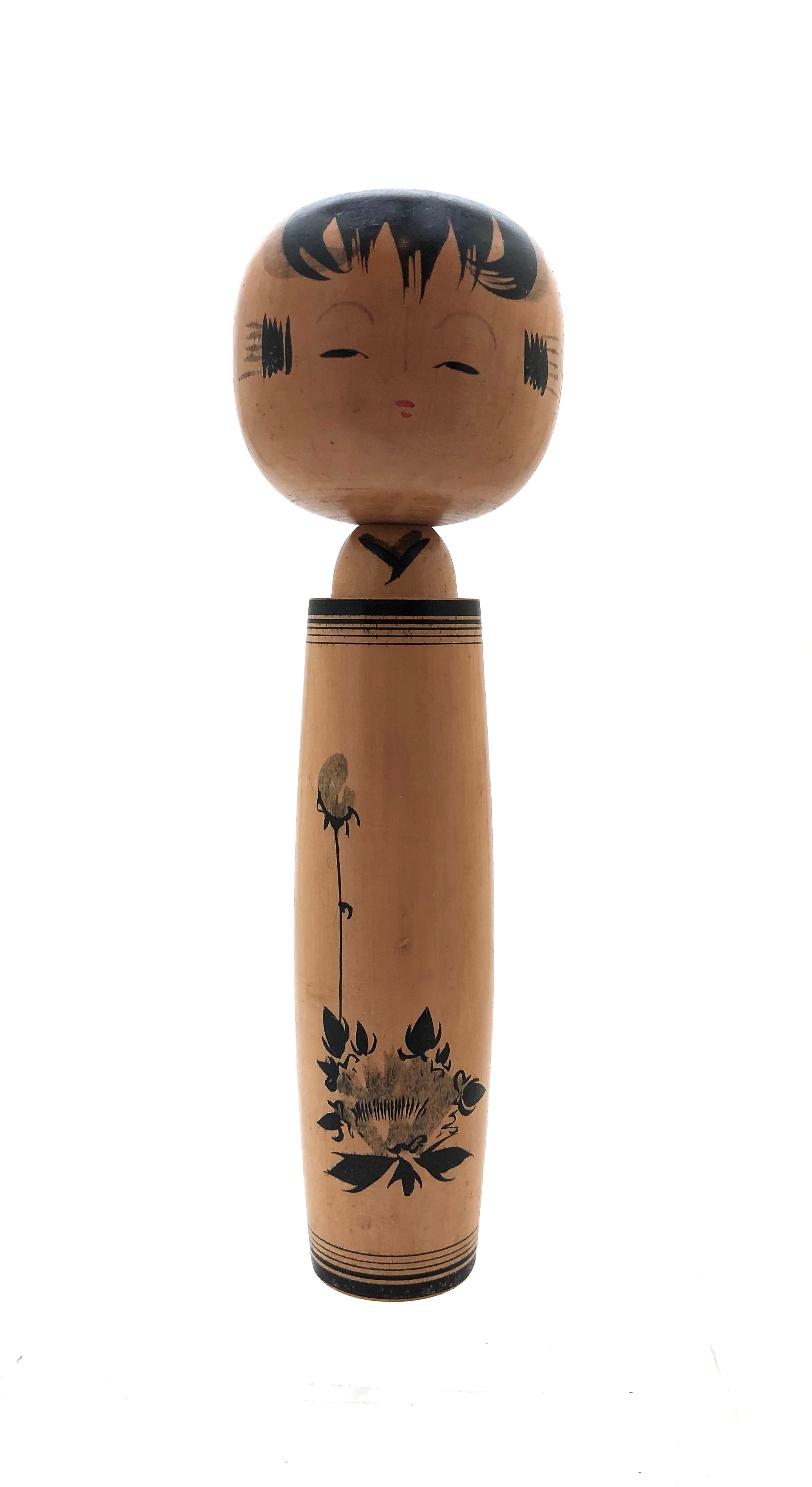 Vintage Sosaku Kokeshi Entitled “Black Peony | Kuro Botan” by Kanazawa, Tokushie