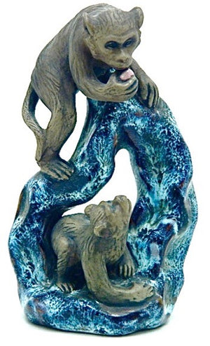 Antique Chinese Shiwan Pottery | Two Monkeys Holding a Peach