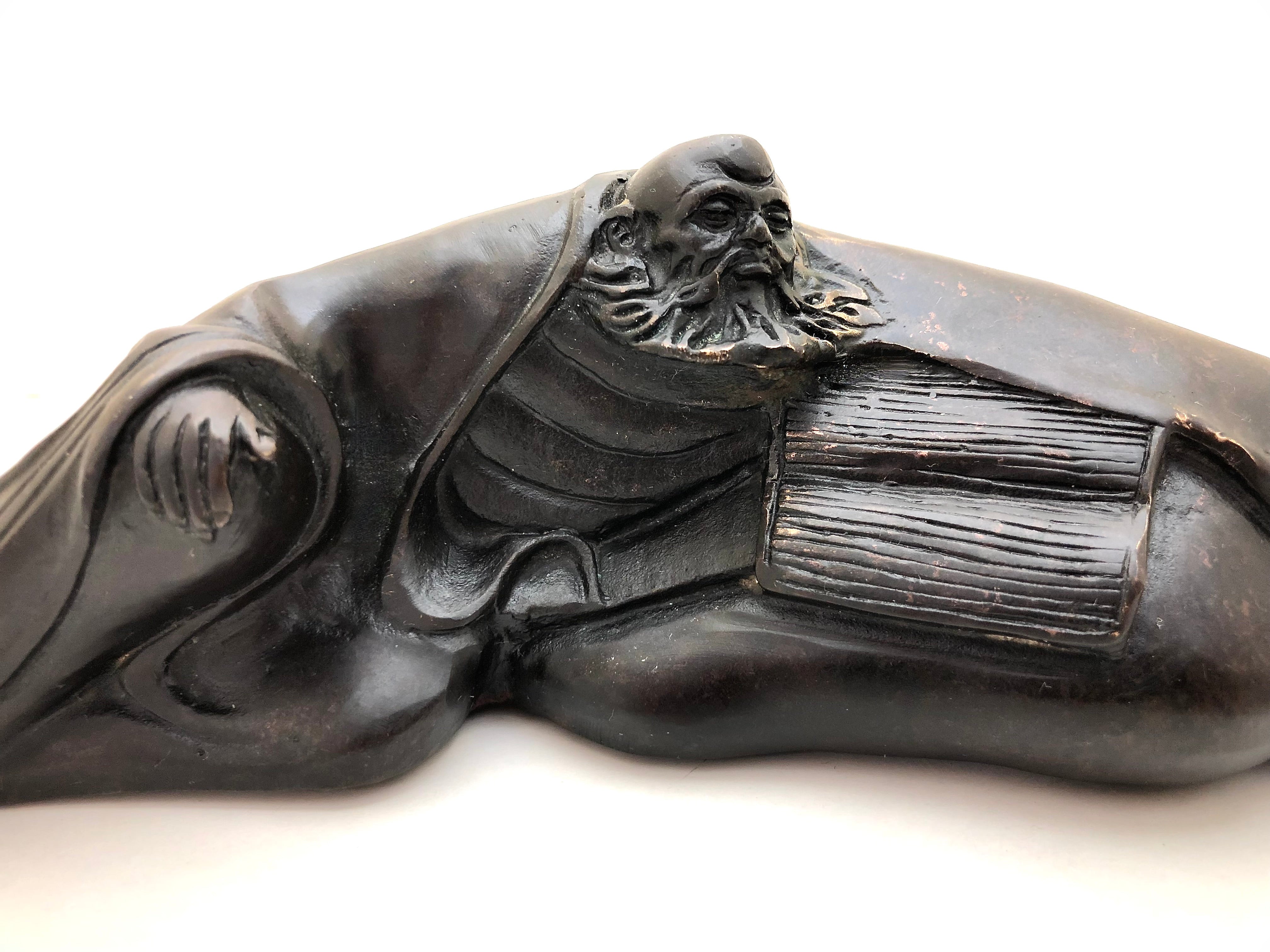 Vintage Chinese Bronze Scroll Weight of the Immortal Bodhidharma (Daruma)