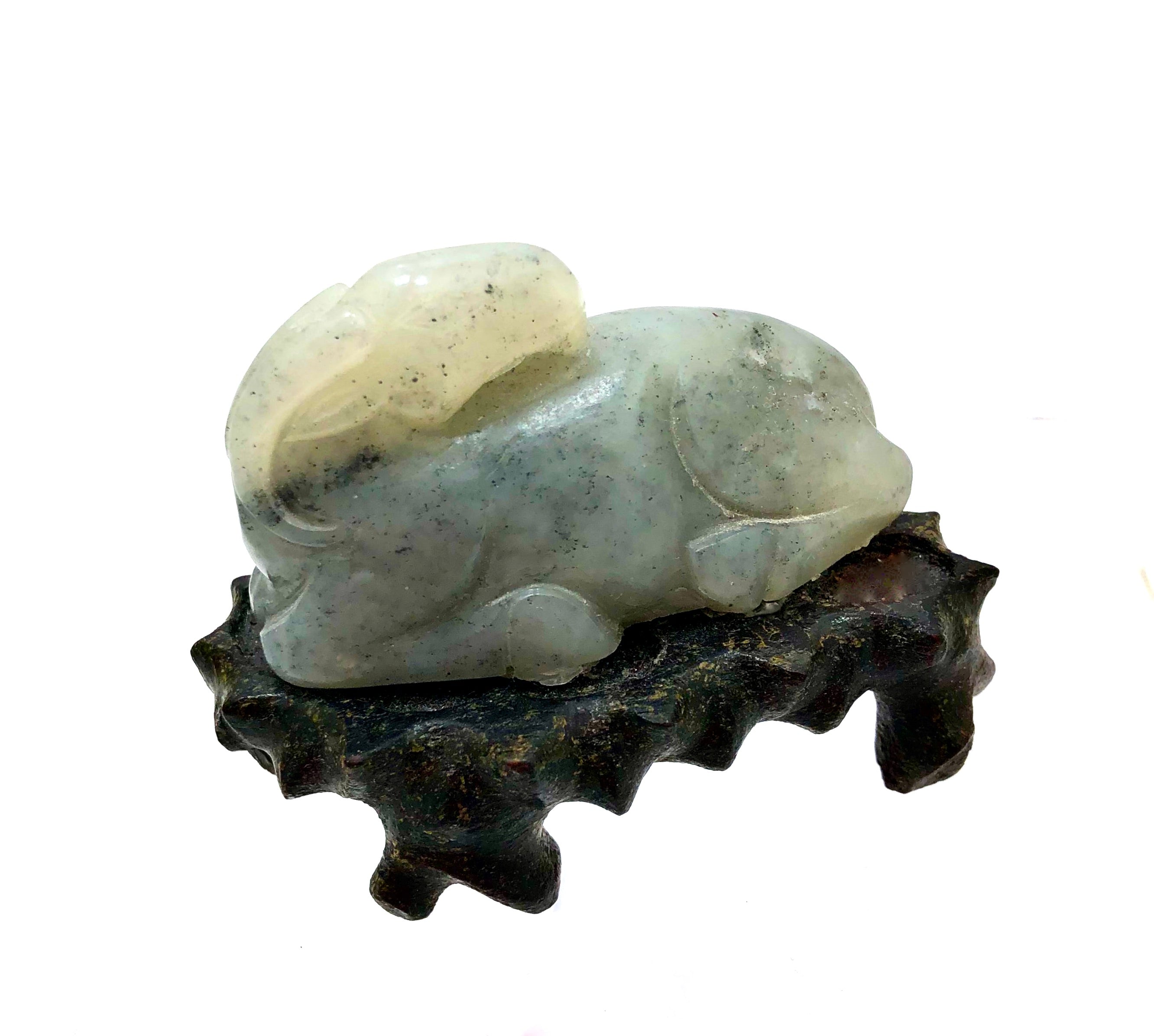Chinese Nephrite Goat Carving on Stand