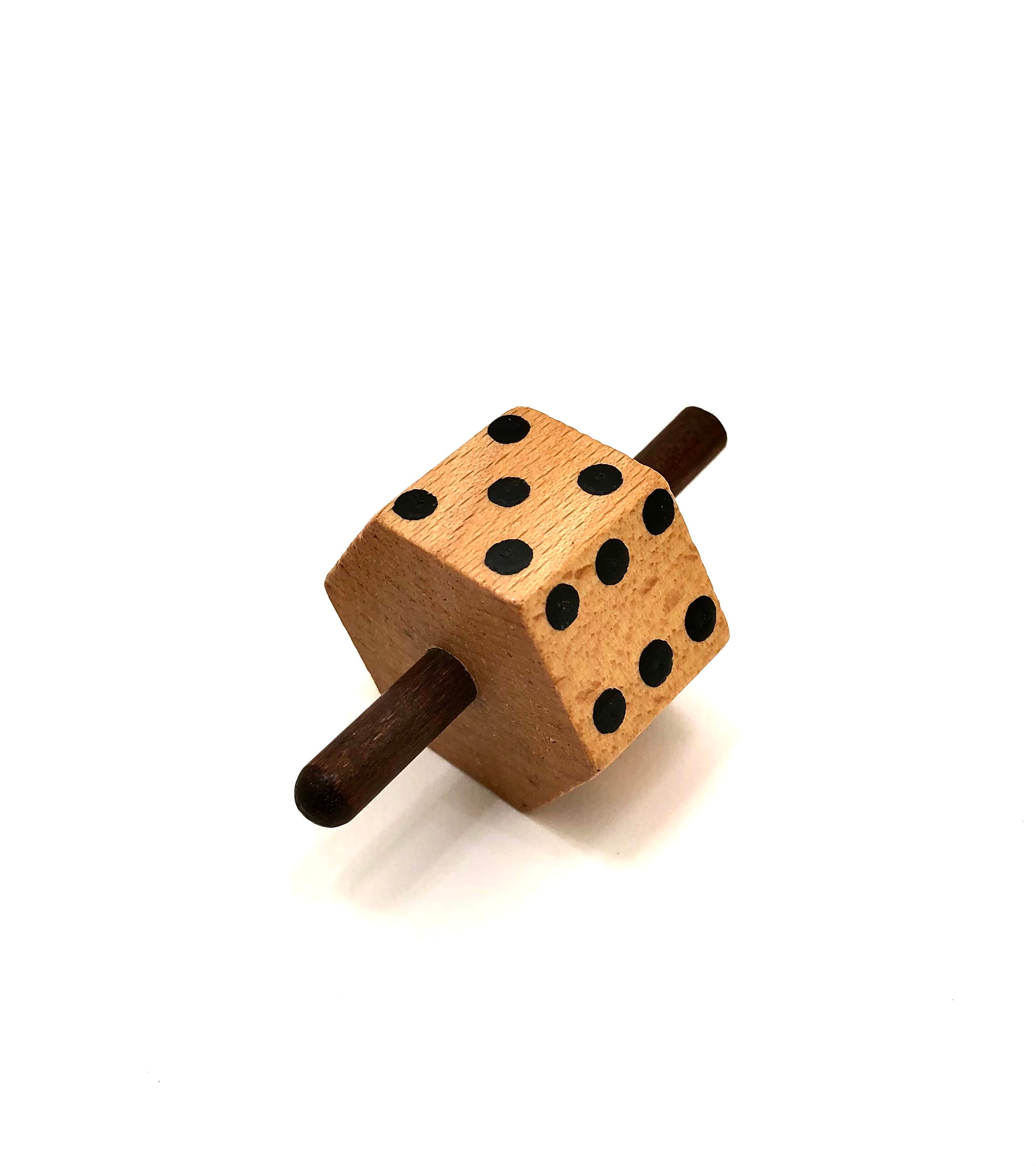 Vintage Japanese Wood Six Sided Dice Spinner with Pips | Vintage Gambling Koma