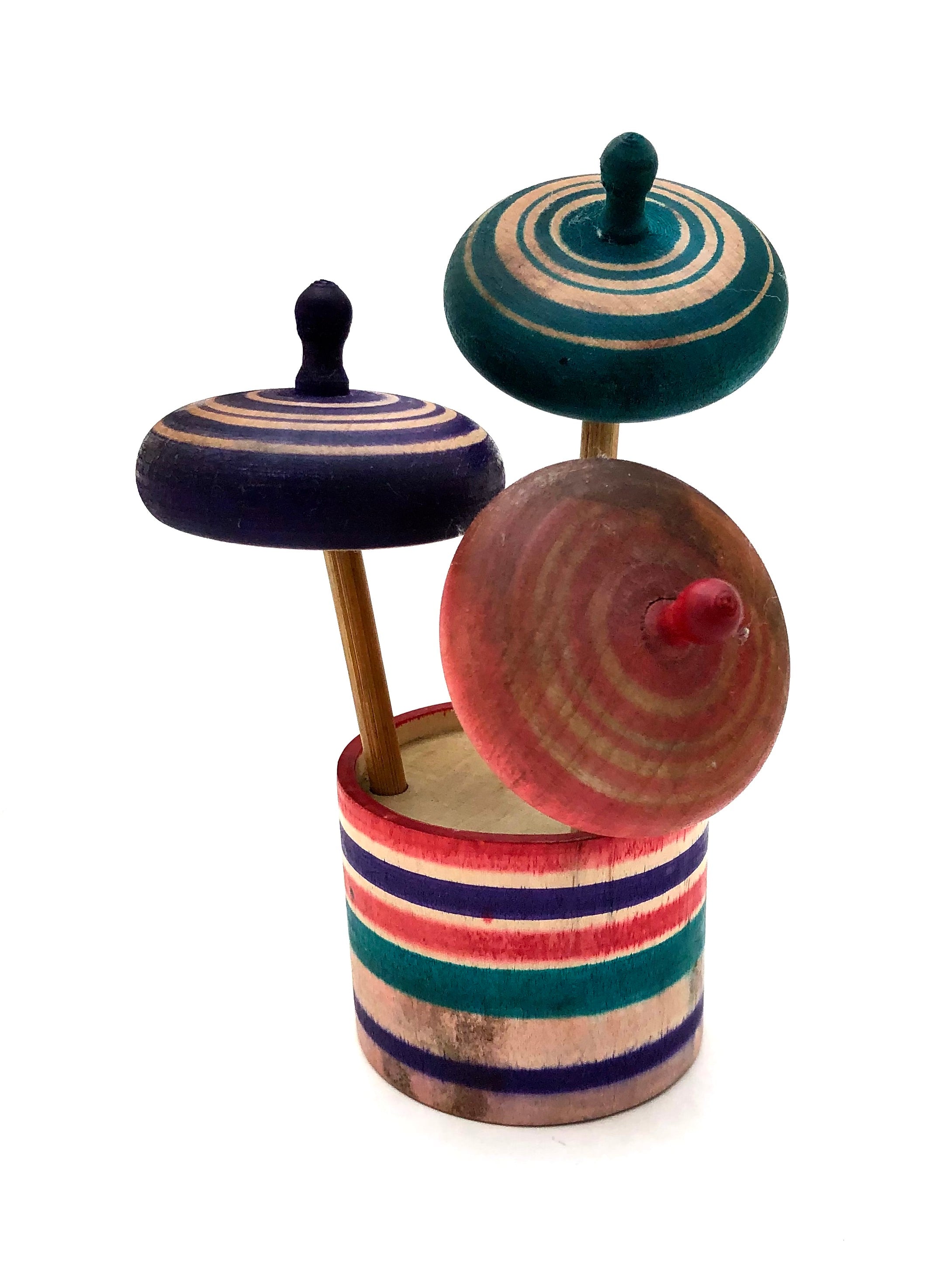 Vintage Japanese Edo Koma Dish Spinning Toy | Set of Three Tops