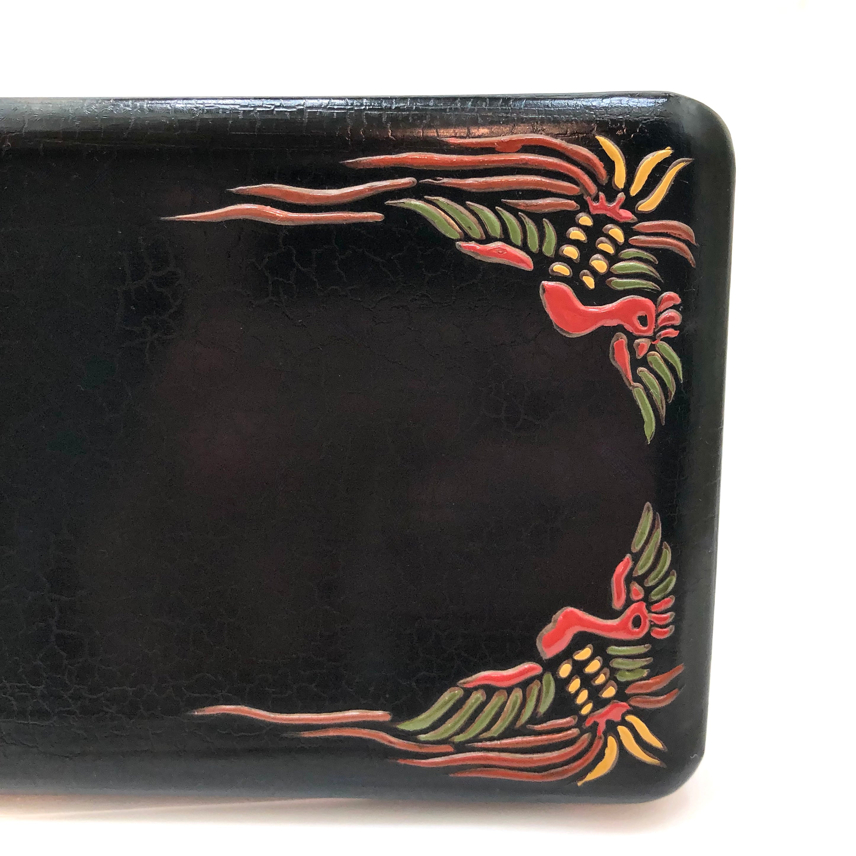 Vintage Japanese Wooden Black Lacquer Fumibako (Pen Box)