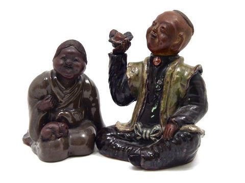 Antique Japanese Pottery Story Teller Figurines | Hakuin & Otafuku