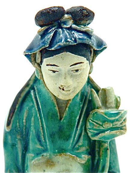 Antique Chinese Republic Shiwan (Shekwan) Pottery  | Woman with Lotus flower