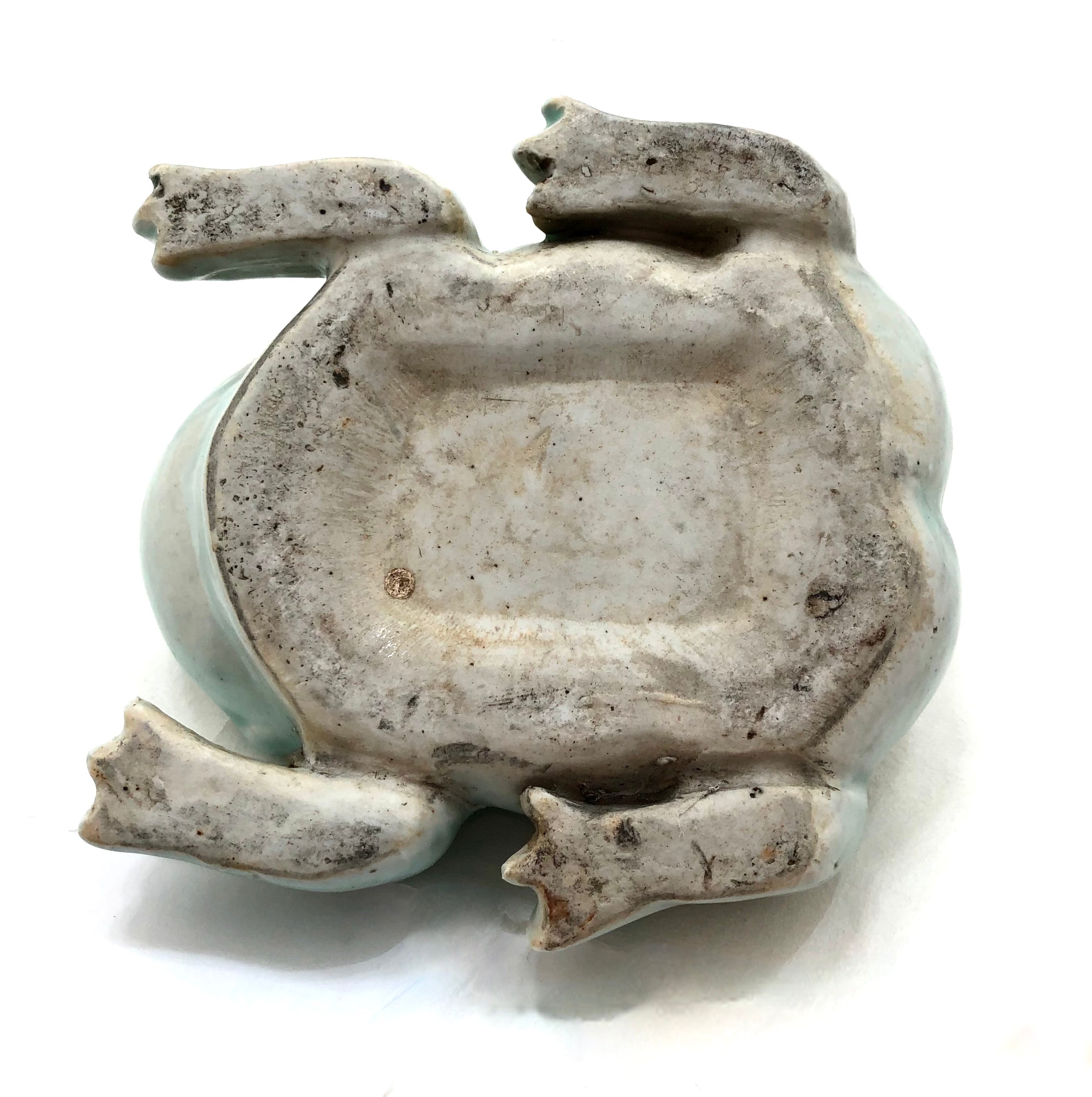Antique Japanese Nabeshima-yaki Celadon Porcelain Pottery Toad With Baby