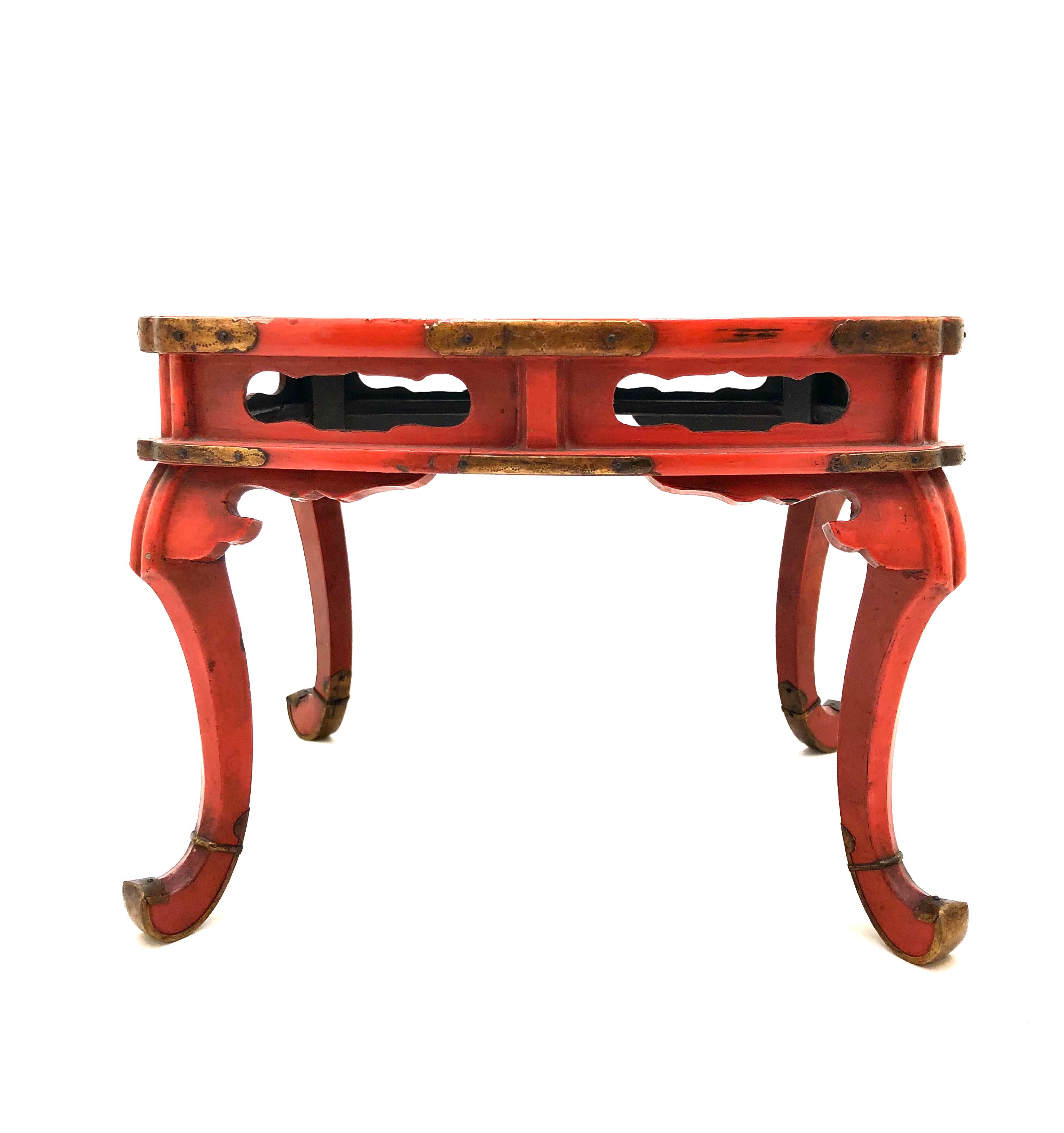 Antique Chinese Red Lacquer Stand | Brass Mounted Art Furniture