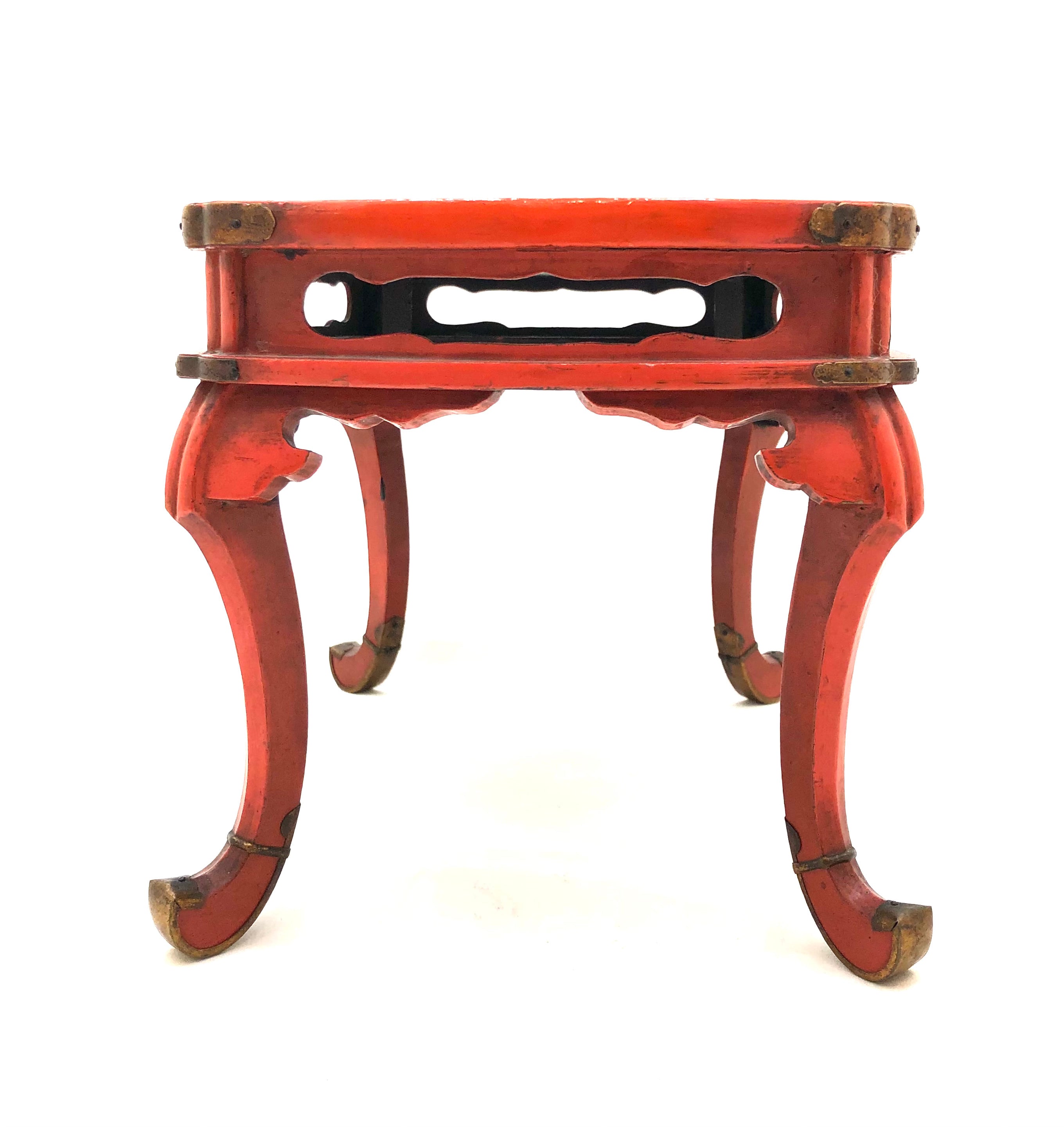 Antique Chinese Red Lacquer Stand | Brass Mounted Art Furniture