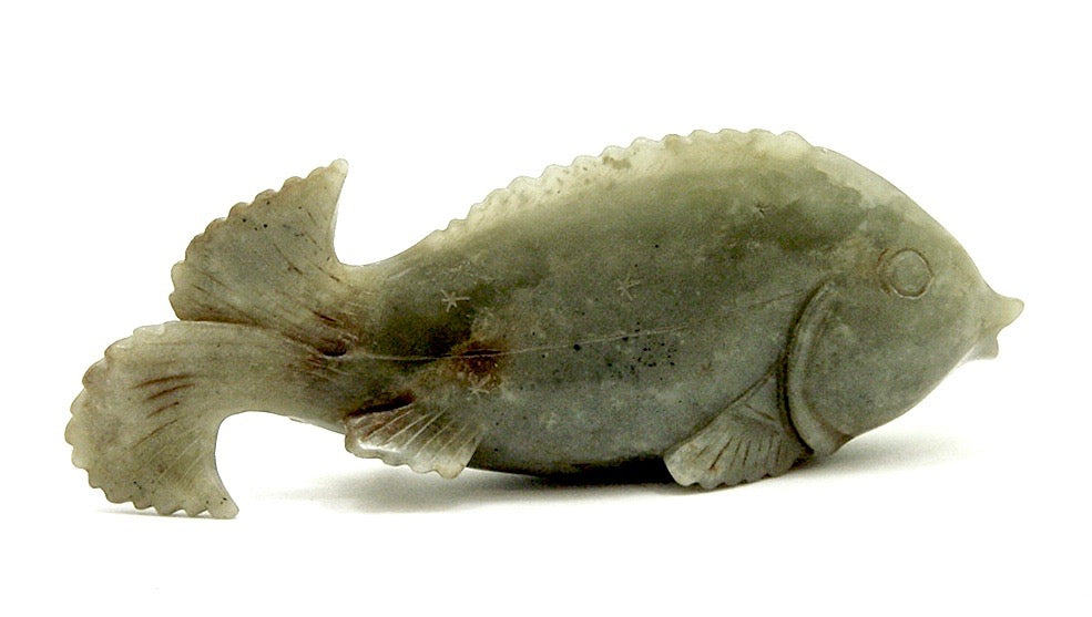 Vintage Japanese Celedon Nephrite Jade Koi Fish