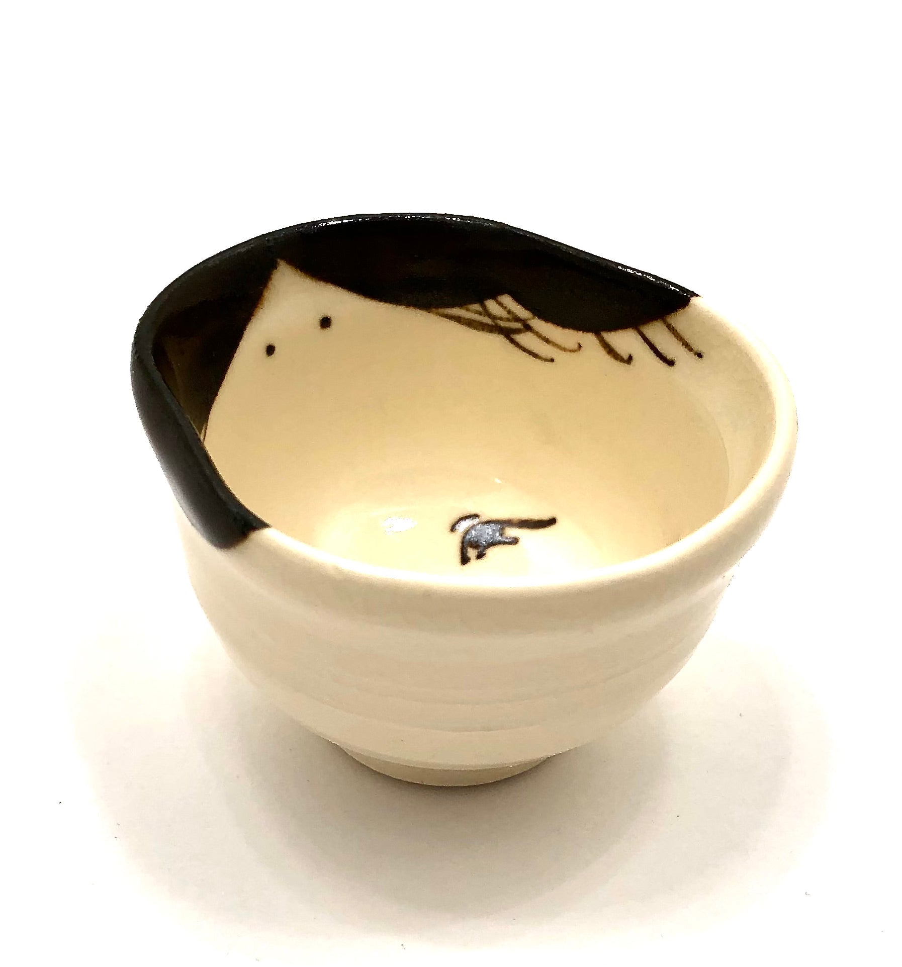 Vintage Japanese Porcelain Okame Sake Cup (Guinomi) entitled: “Ōku no kōun | Much Good Fortune”