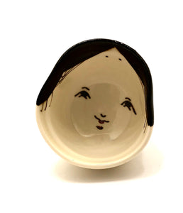 Vintage Japanese Porcelain Okame Sake Cup (Guinomi) entitled: “Ōku no kōun | Much Good Fortune”