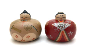 Vintage Japanese Kokeshi Wooden Ouchi-Nuri Hina Doll Lacquered Emperor and Princess | Ouchi Lacquerware