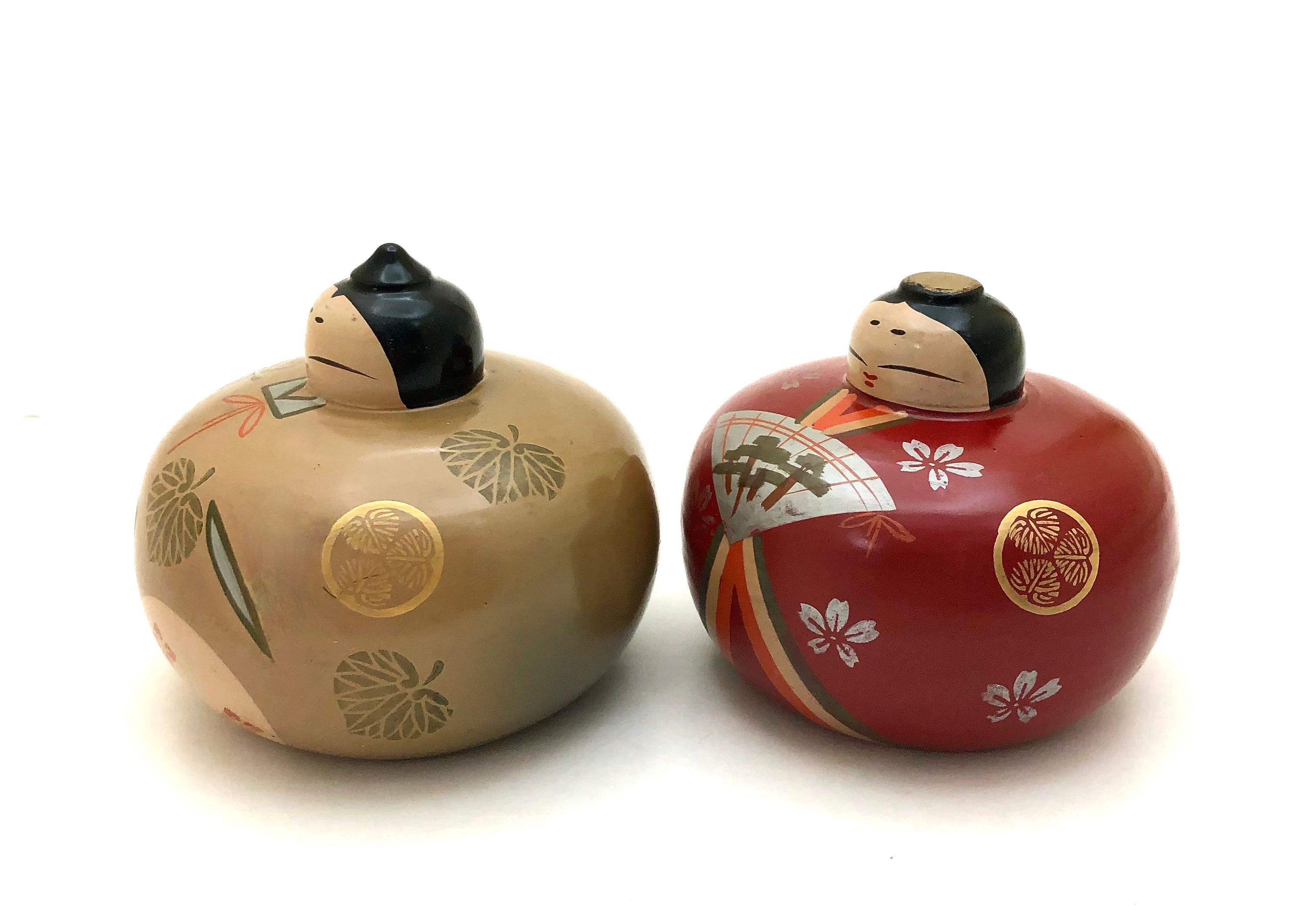 Vintage Japanese Kokeshi Wooden Ouchi-Nuri Hina Doll Lacquered Emperor and Princess | Ouchi Lacquerware
