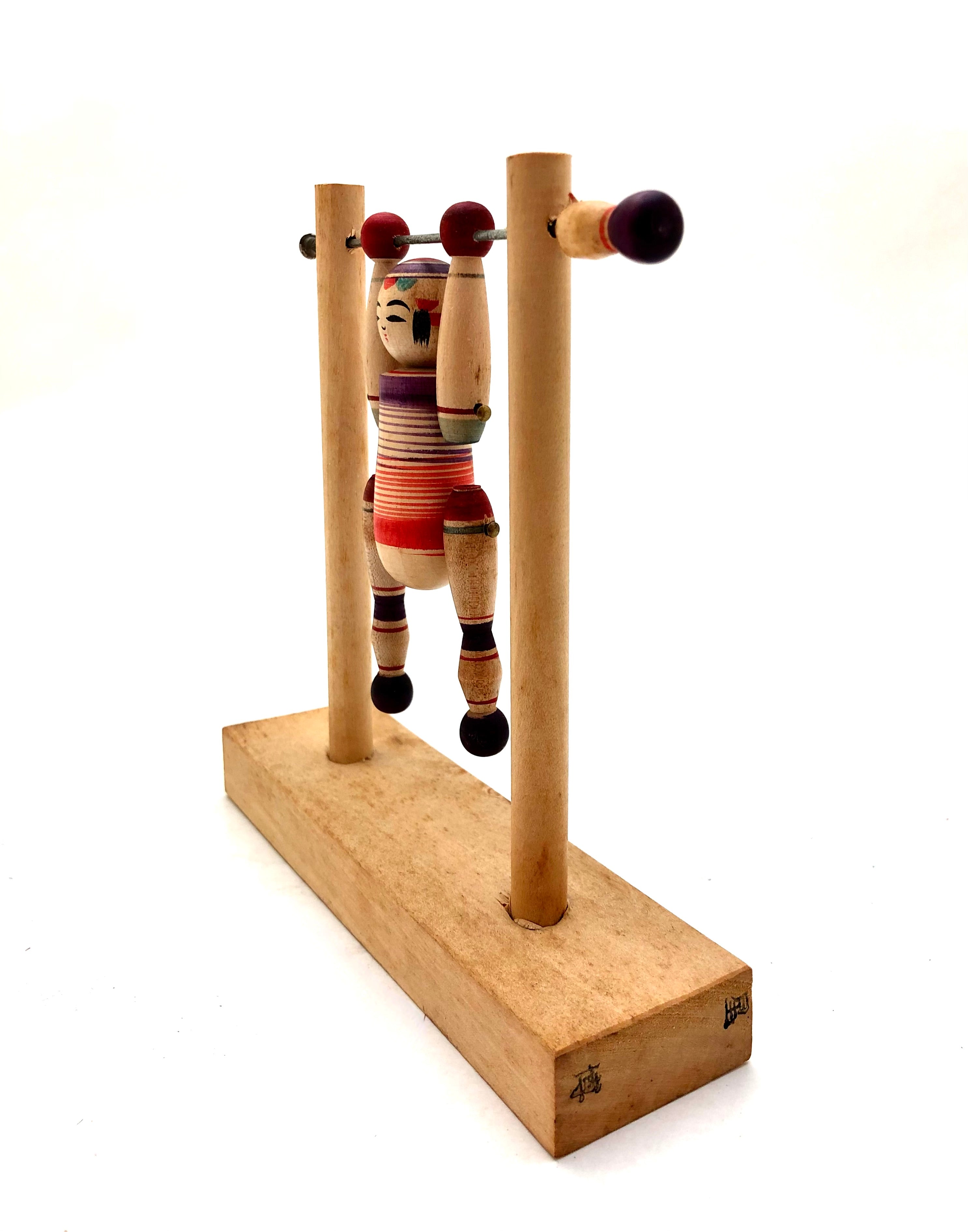 Vintage Japanese Wooden Yajirou Acrobat Toy | Rare Tsuta Family Kijigangu Articulated Toy