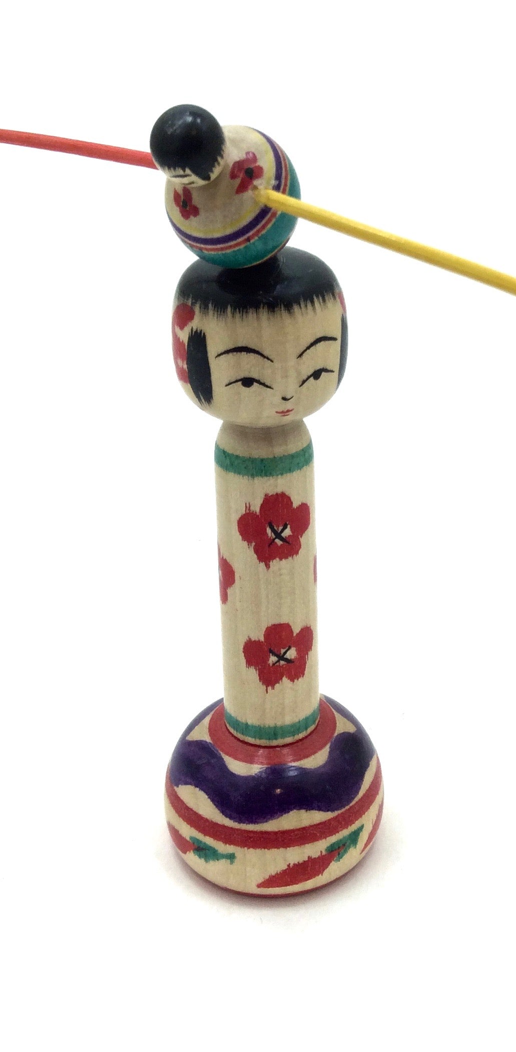Japanese Traditional Tougatta Kokeshi Balancing Yajiro Top | Rokugou Hitomi | Vintage Koma