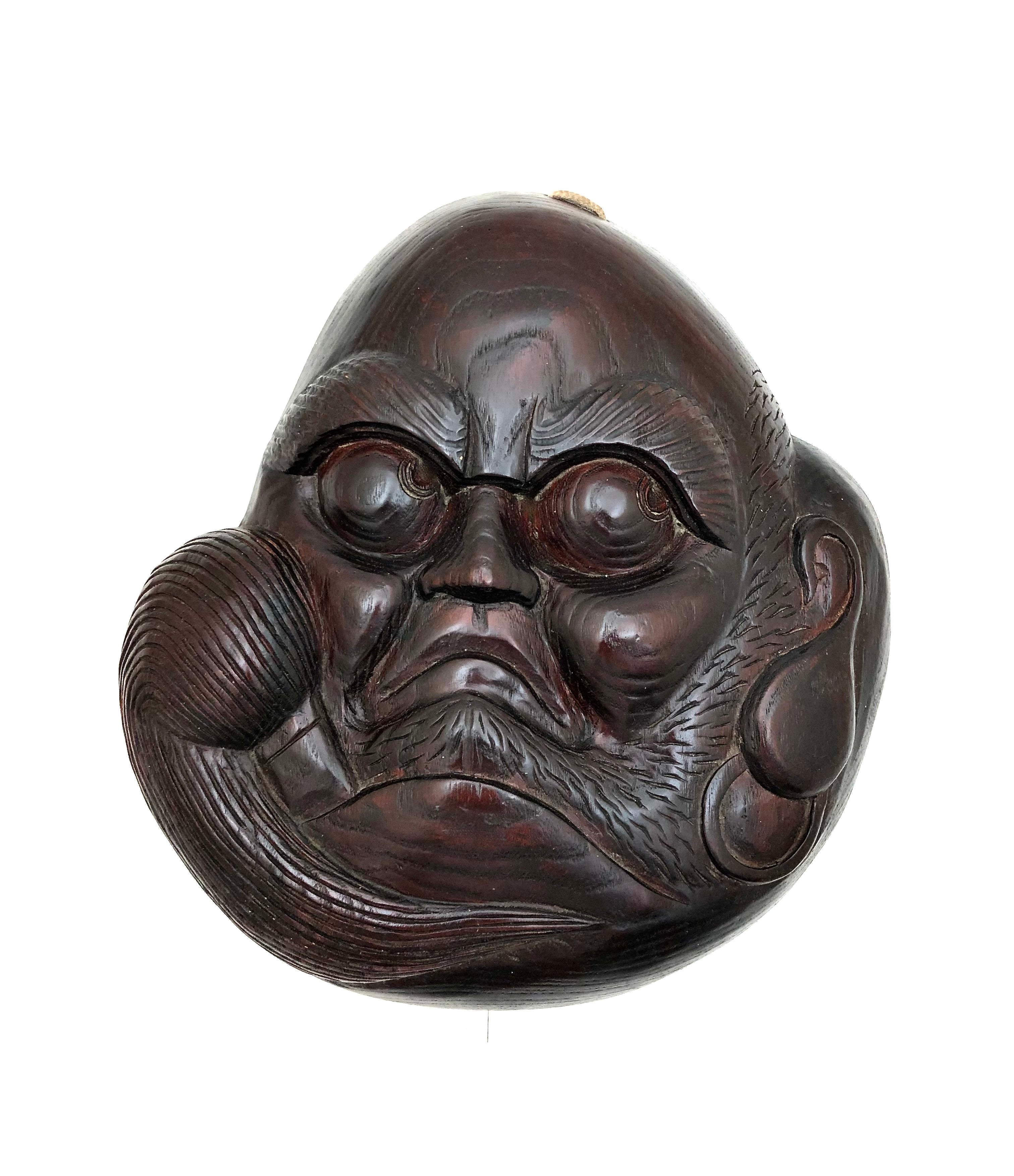 Vintage Hand Carved Traditional Japanese Daruma Wooden Wall Plaque