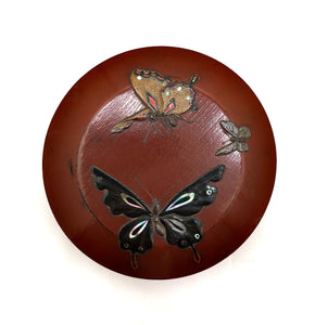 Vintage Japanese Lacquer Incense Box with Butterfly Motif Lid