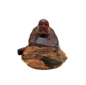 Vintage Japanese Nata-bori Carving of Seated Bodhidharma (Daruma)