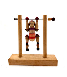 Vintage Japanese Wooden Yajirou Acrobat Toy | Rare Tsuta Family Kijigangu Articulated Toy