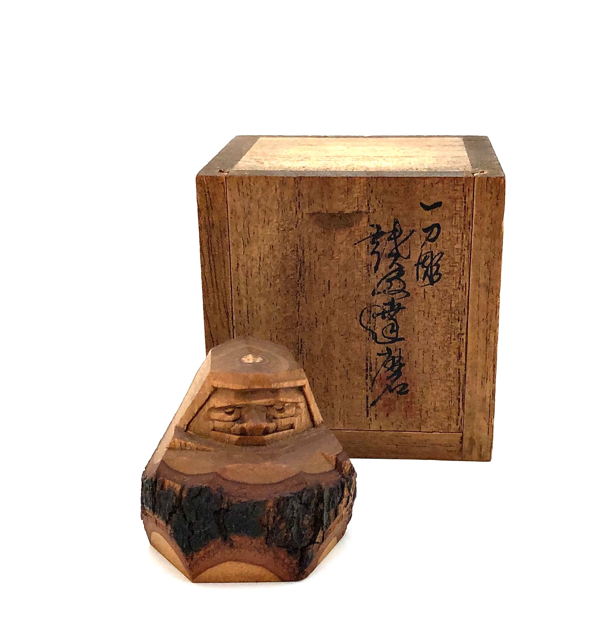Vintage Japanese Nata-bori Carving of Bodhidharma (Daruma) | Zen Wood Daruma